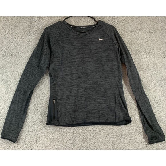 Nike Running Shirt Medium Dri-Fit Long Sleeve Thumb-Slot Zipper Pockets - Picture 1 of 14